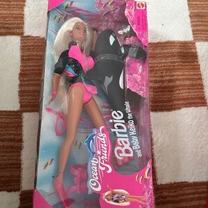 Barbie Ocean Friends Doll with Pink Outfit and Black Whale NEW Mattel